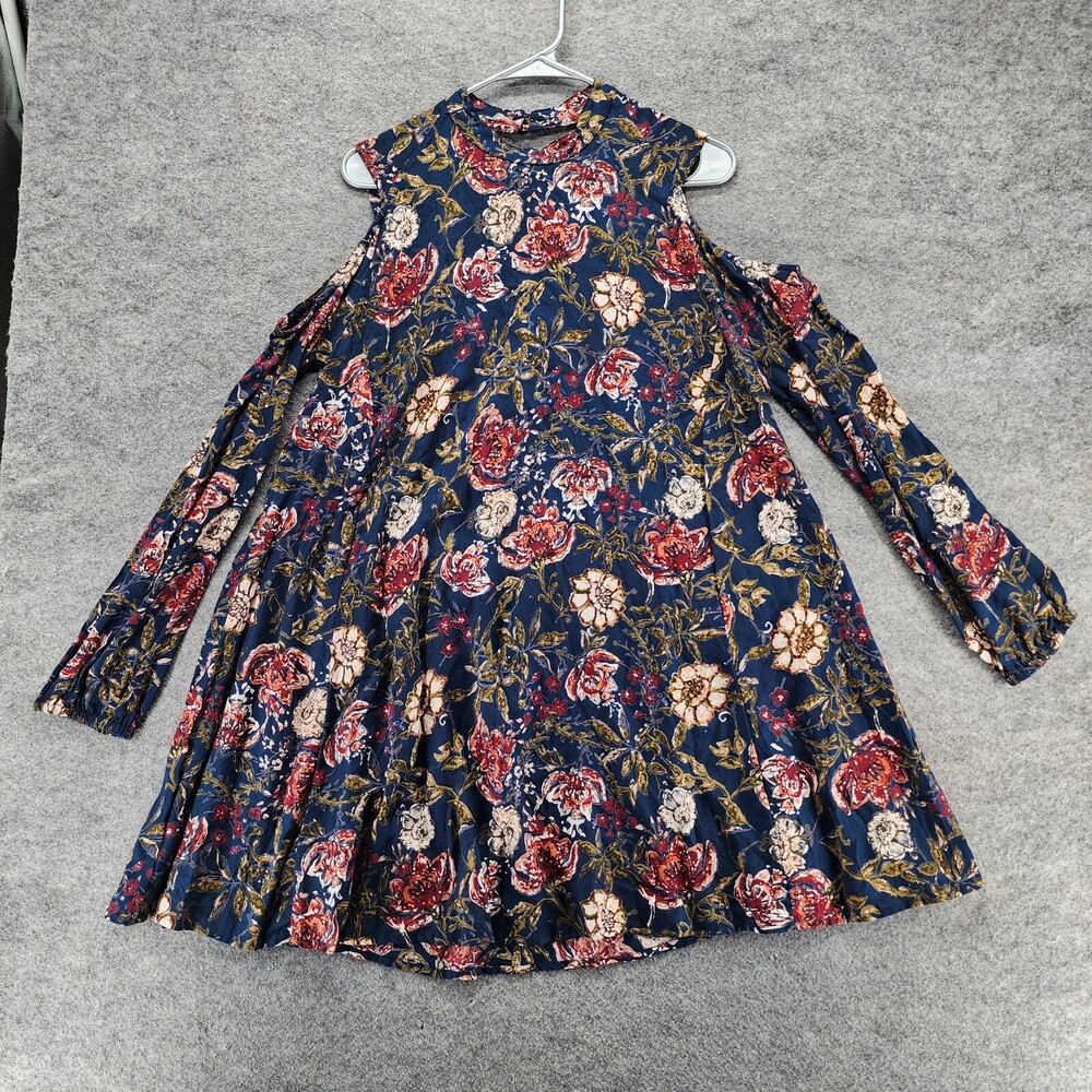 Angie Dress Womens Medium Cold Shoulder Open Back Blue Floral